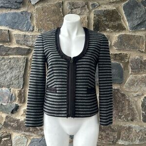 J Crew Suiting Striped Tweed Zip Up Pocket Jacket Black Gray Wool Coat Size 4